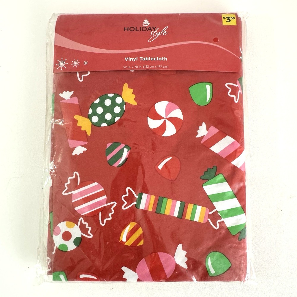 Holiday Style Christmas Candy Vinyl Tablecloth Holiday Party 52" x 70" Gum Drop - Picture 6 of 7